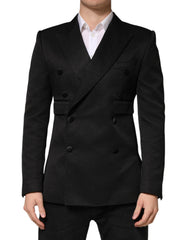 Men's Black Cotton Double Breasted 2 Button Blazer Polyester Silk Clothing