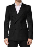 Men's Black Stripes Double Breasted 2button Blazer Virgin Wool Clothing