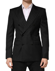 Men's Black Stripes Double Breasted 2button Blazer Virgin Wool Clothing