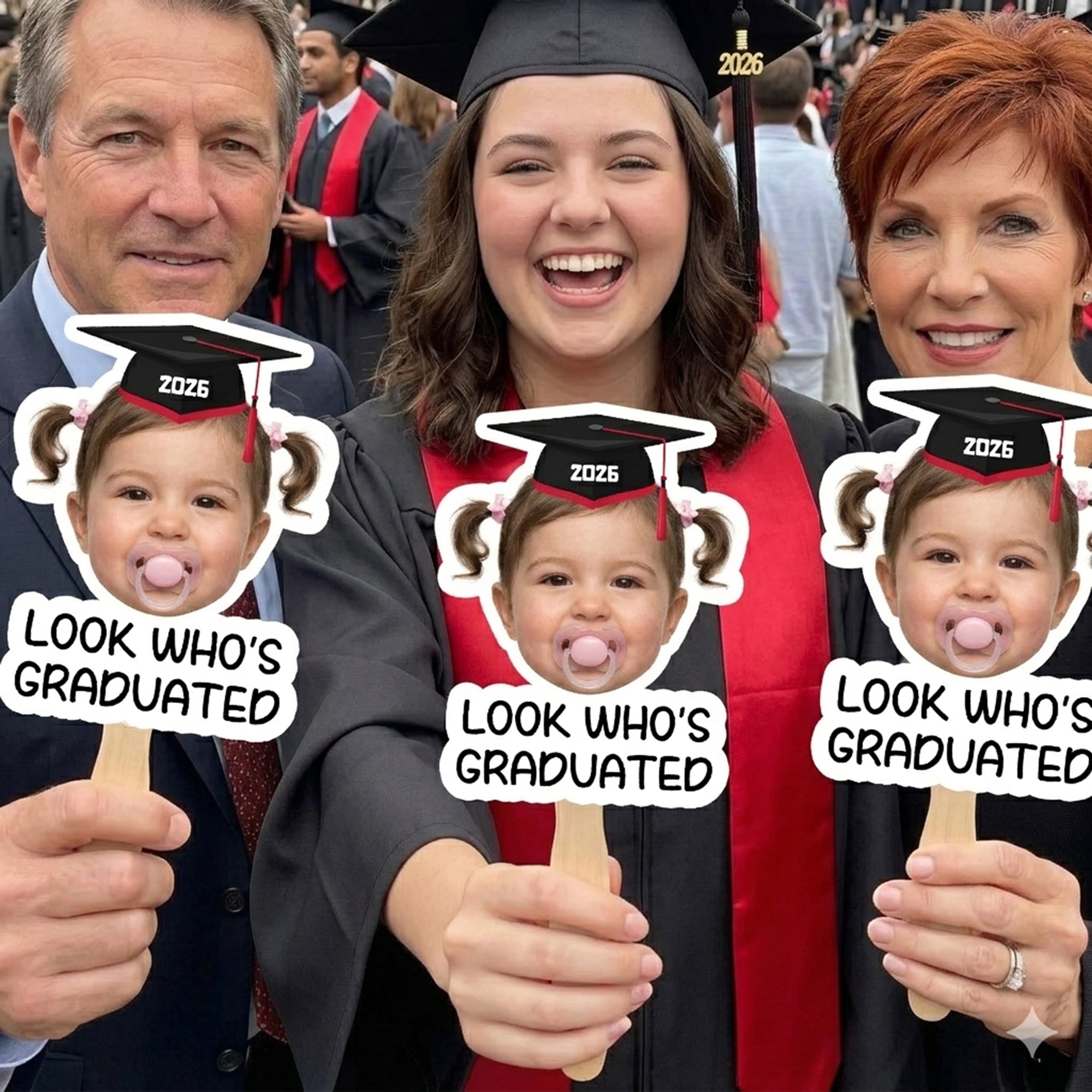 Abanico Personalizado de Graduación con Foto de la Infancia y Texto para Fiesta Regalo de Graduación para Graduados
