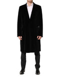 Men's Black Cotton Velvet Long Trench Coat Jacket Clothing