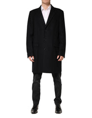 Men's Black Wool Single Breasted Long Coat Jacket Pa+wv Clothing