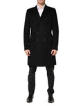 Men's Black Wool Double Breasted Trenchcoat Jacket Cashmere Clothing