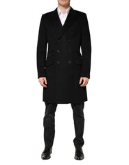 Men's Black Wool Double Breasted Trenchcoat Jacket Cashmere Clothing