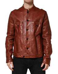Brown Leather Button Down Men Biker Jacket Clothing