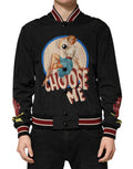 Black Pin Up Button Down Men Bomber Jacket Nylon Clothing