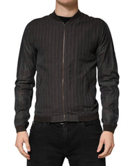 Men's Black Stripes Cotton Full Zip Bomber Jacket Linen Silk Elastane Clothing