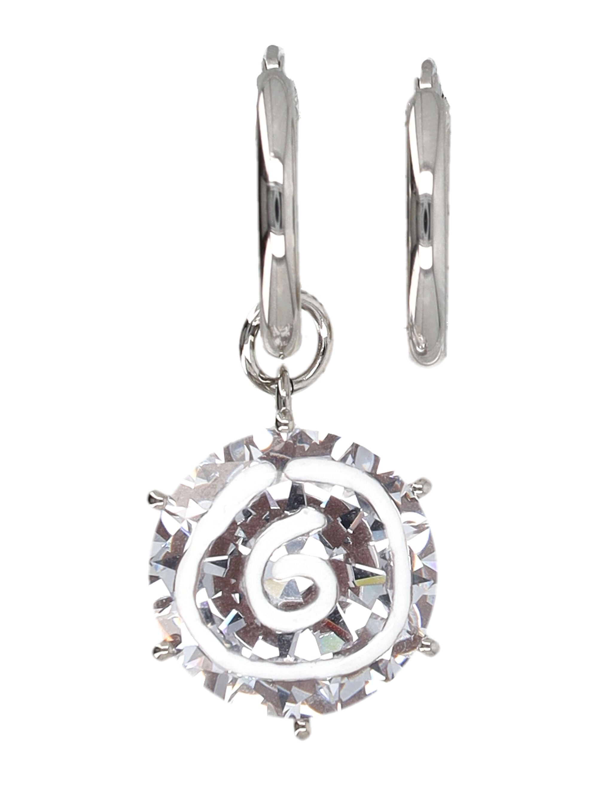 Diamond 6 Crystal Earrings Silver Brass