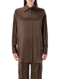 Stretch silk satin relaxed fit shirt Chocolate