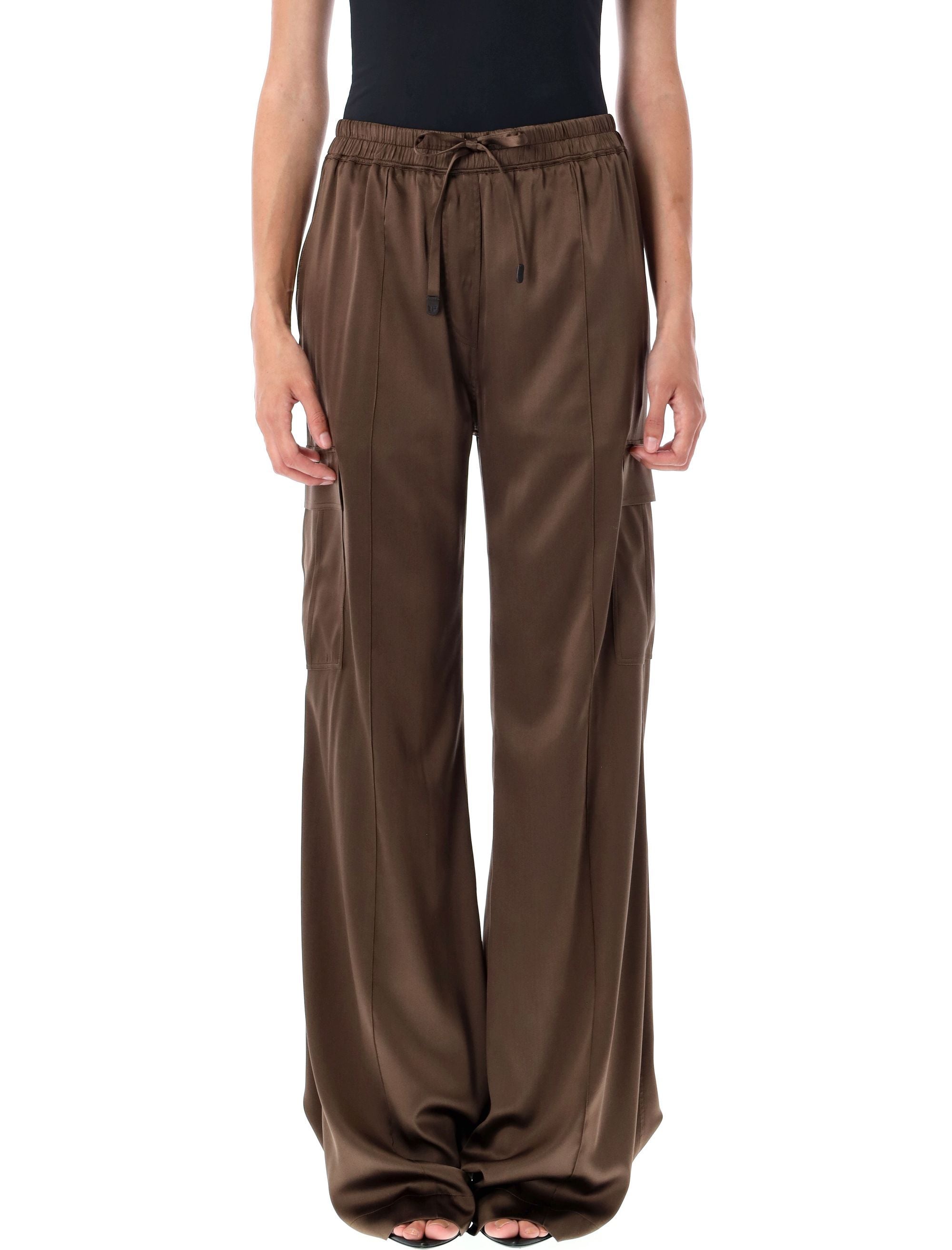 Stretch silk satin cargo pj pants Chocolate