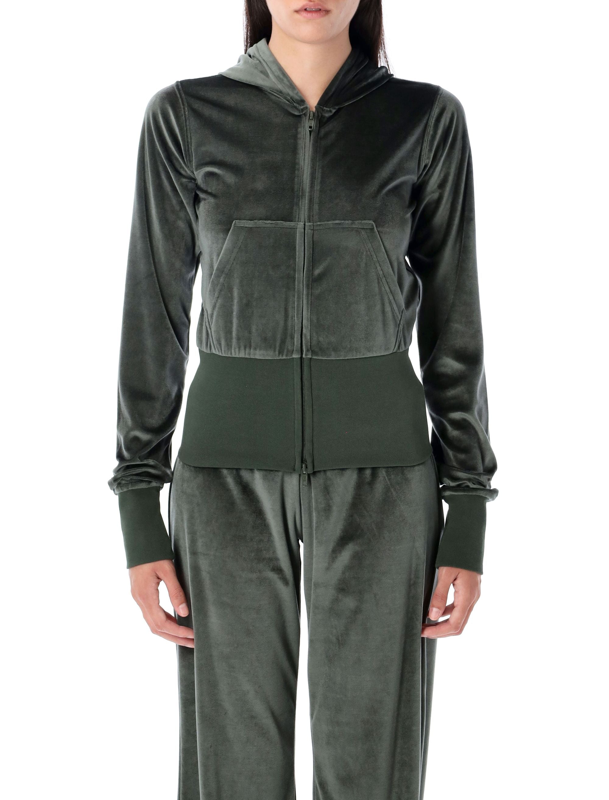 Bistretch velvet zip-up hoodie Khaki Triacetate Sweatshirt