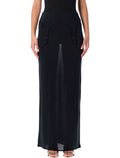 Jean Paul Gaultier long sheer skirt with lingerie details Dark Navy Rayon Viscose Crepe