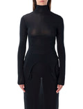 Jean Paul Gaultier long-sleeve high-neck body with lingerie details Dark Navy Rayon Viscose Crepe Top