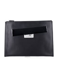 MM6 Maison Margiela black leather pouch with logo and tape detail Bovine