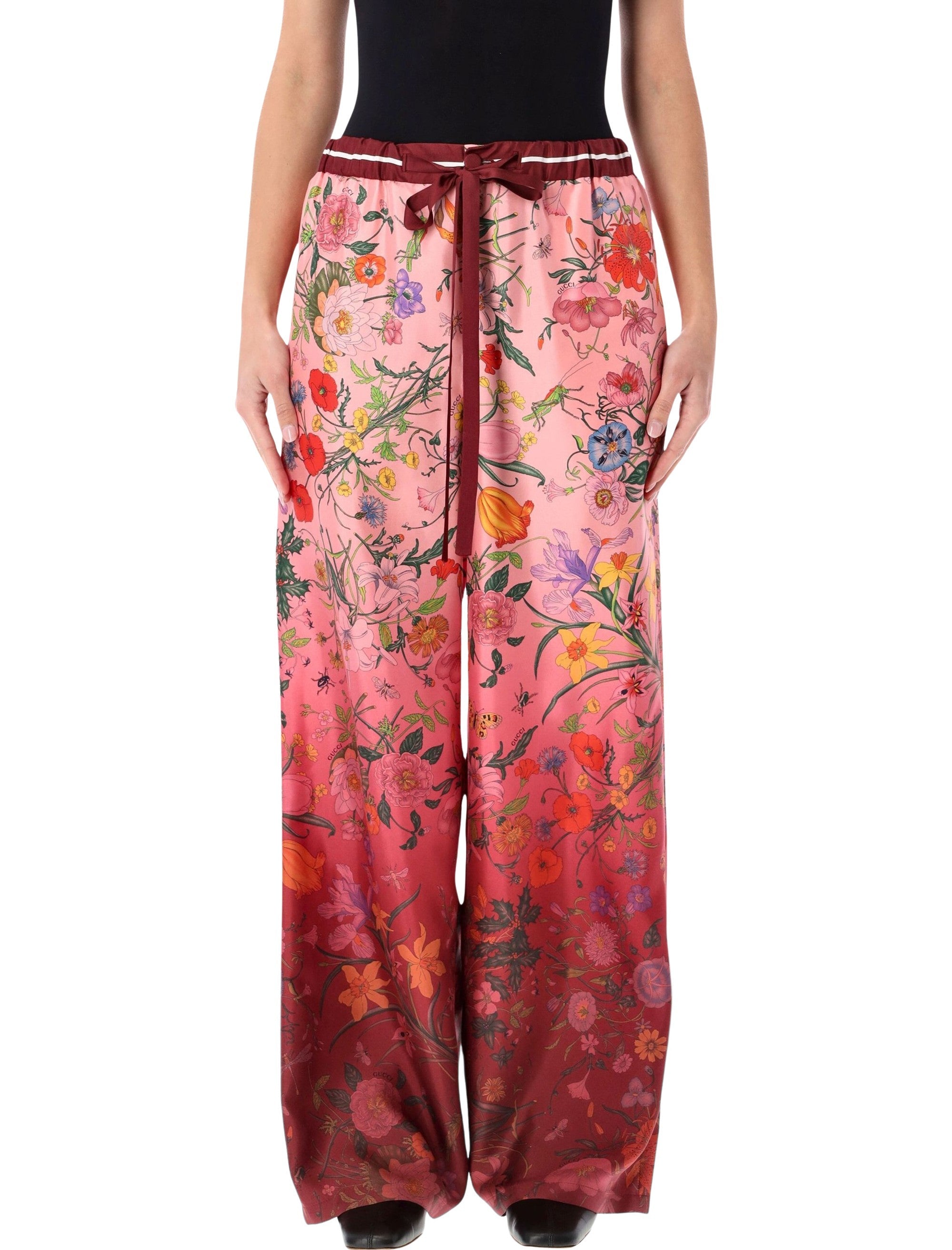 Gucci silk twill trousers with gradient Flora print Pink Red Ancora Multicolor Pant