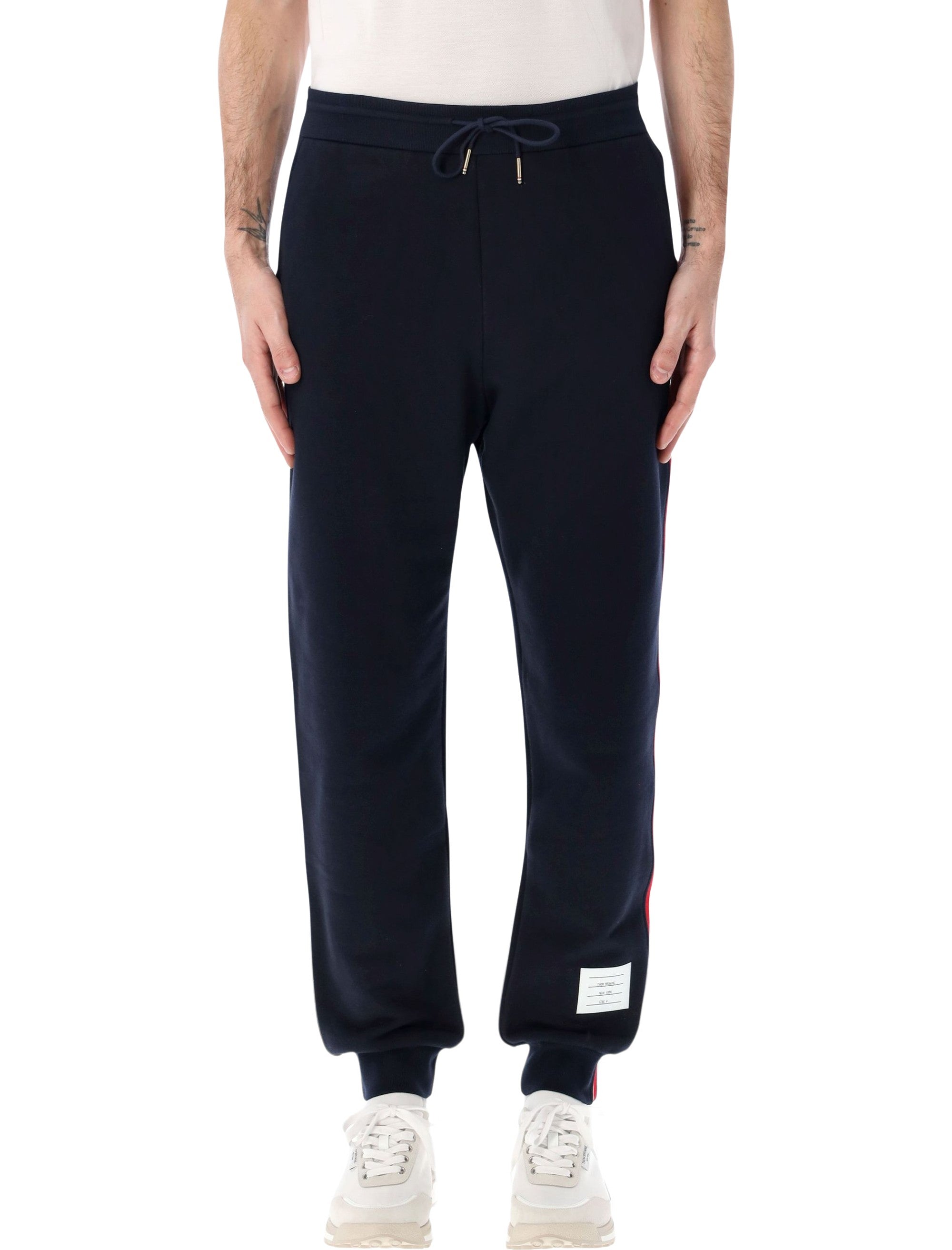 Thom Browne grosgrain-trimmed sweatpants Navy Cotton Pant