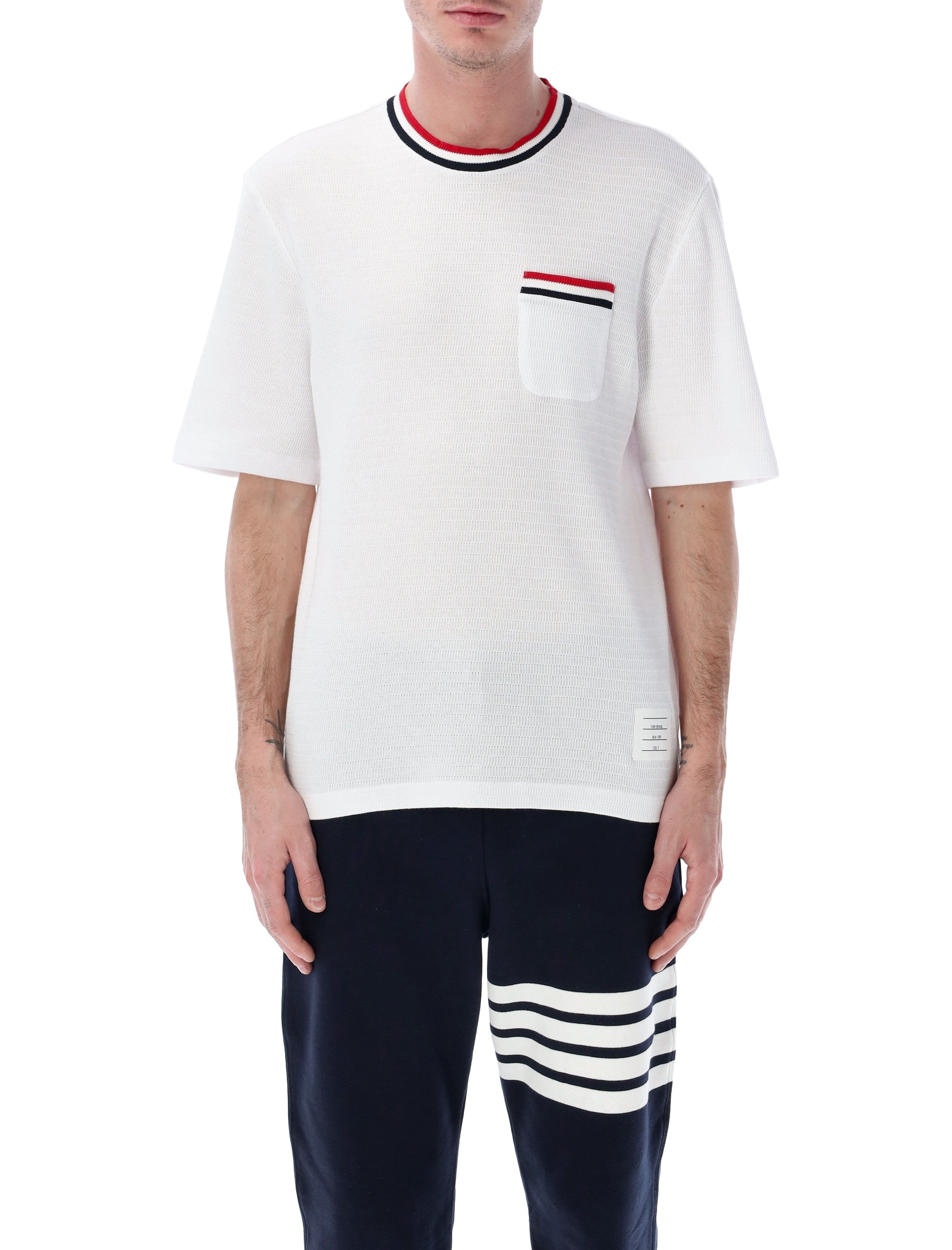 Thom Browne Striped Detail T-Shirt White Cotton Tshirt