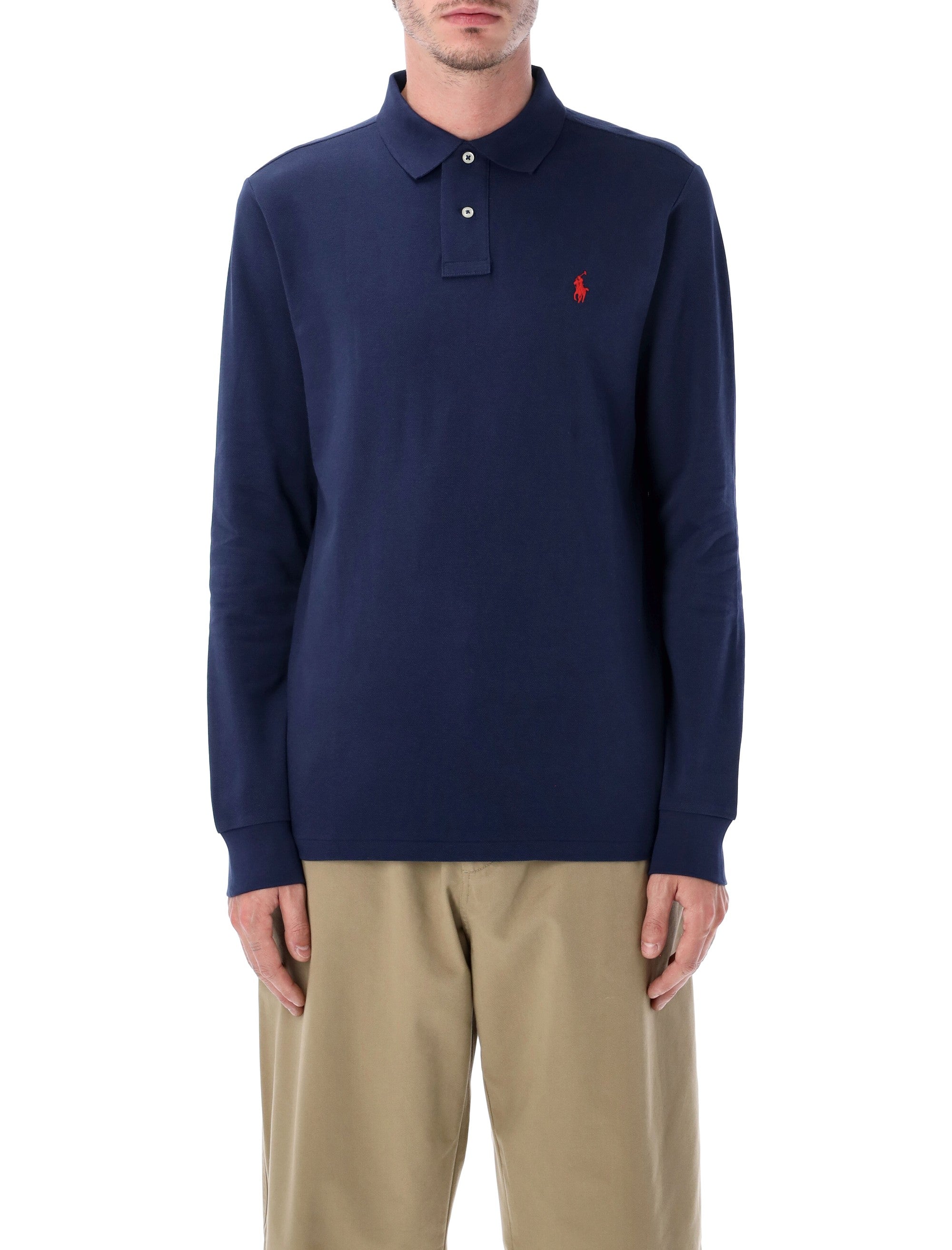 Polo Ralph Lauren long-sleeve cotton piqué shirt custom slim-fit Cruise Navy Tshirt