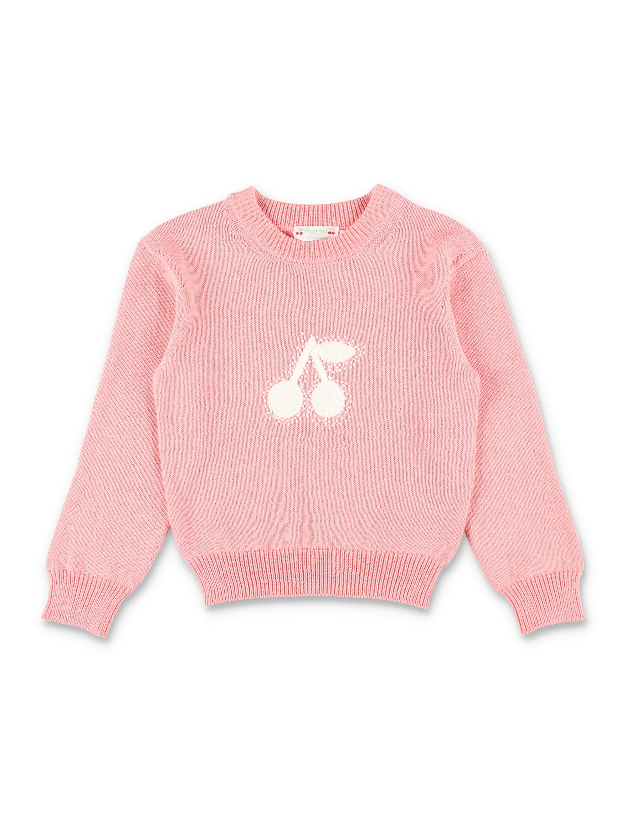 Bonpoint Cherry knit cotton pullover for girls Rose Bonbon Sweater