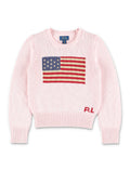 Polo Ralph Lauren girls flag cotton crewneck jumper Acacia Pink Sweater