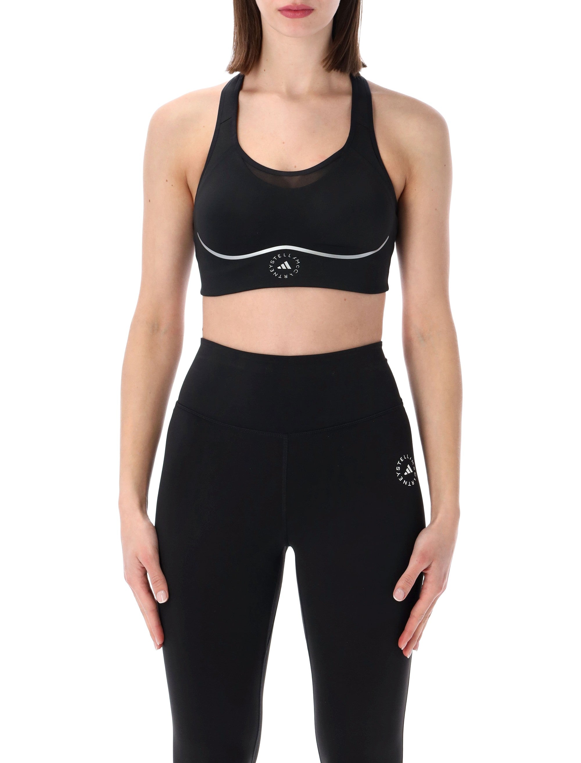 Adidas By Stella Mccartney High Support Running Sports Bra Black Recycled Polyester Top