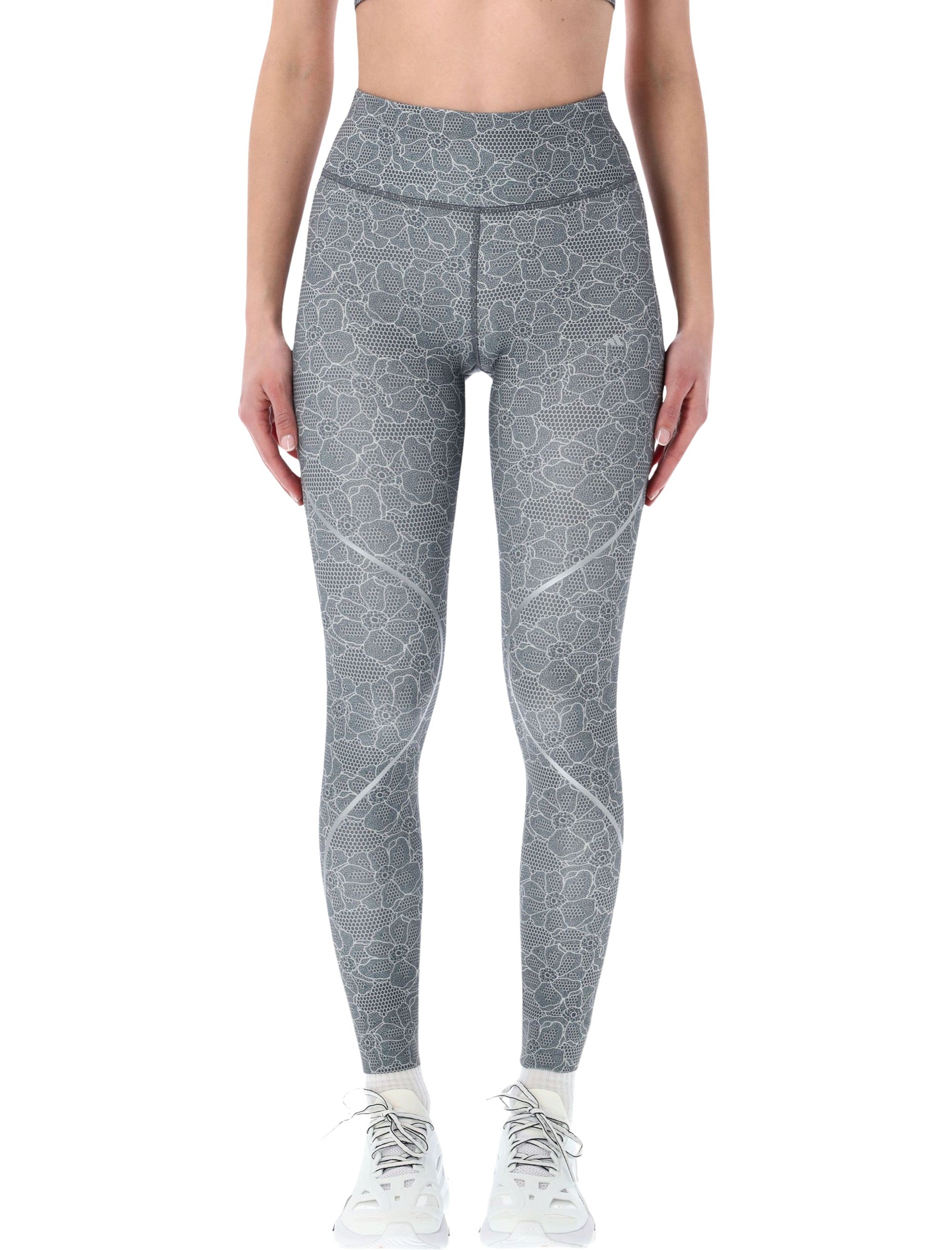 Adidas By Stella Mccartney Printed Running Leggings Onix Recycled Polyester