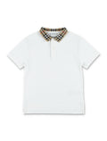 Burberry white cotton polo with Check collar for kids Tshirt