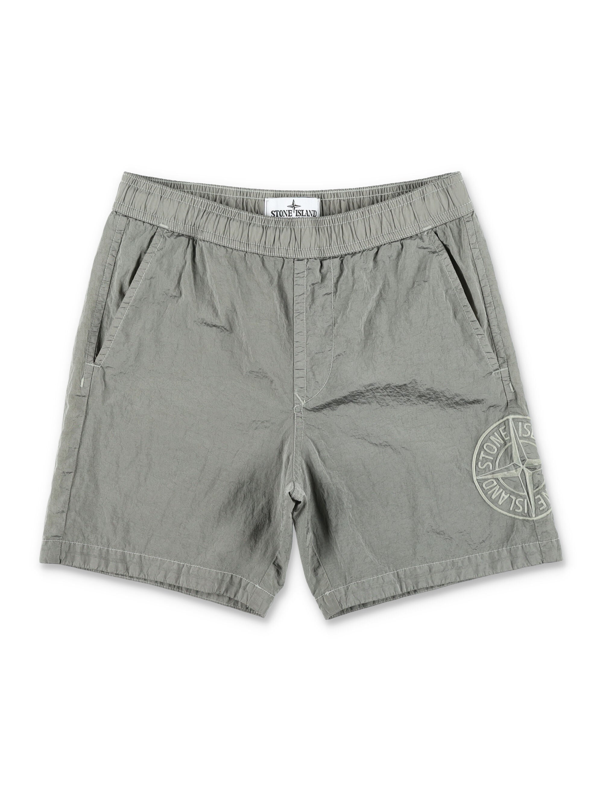 Stone Island Junior Iridescent Nylon Swim Shorts Pearl Grey Polyamide Lining Swimwear