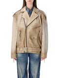 Golden Goose brushed leather biker jacket Blue Buffalo
