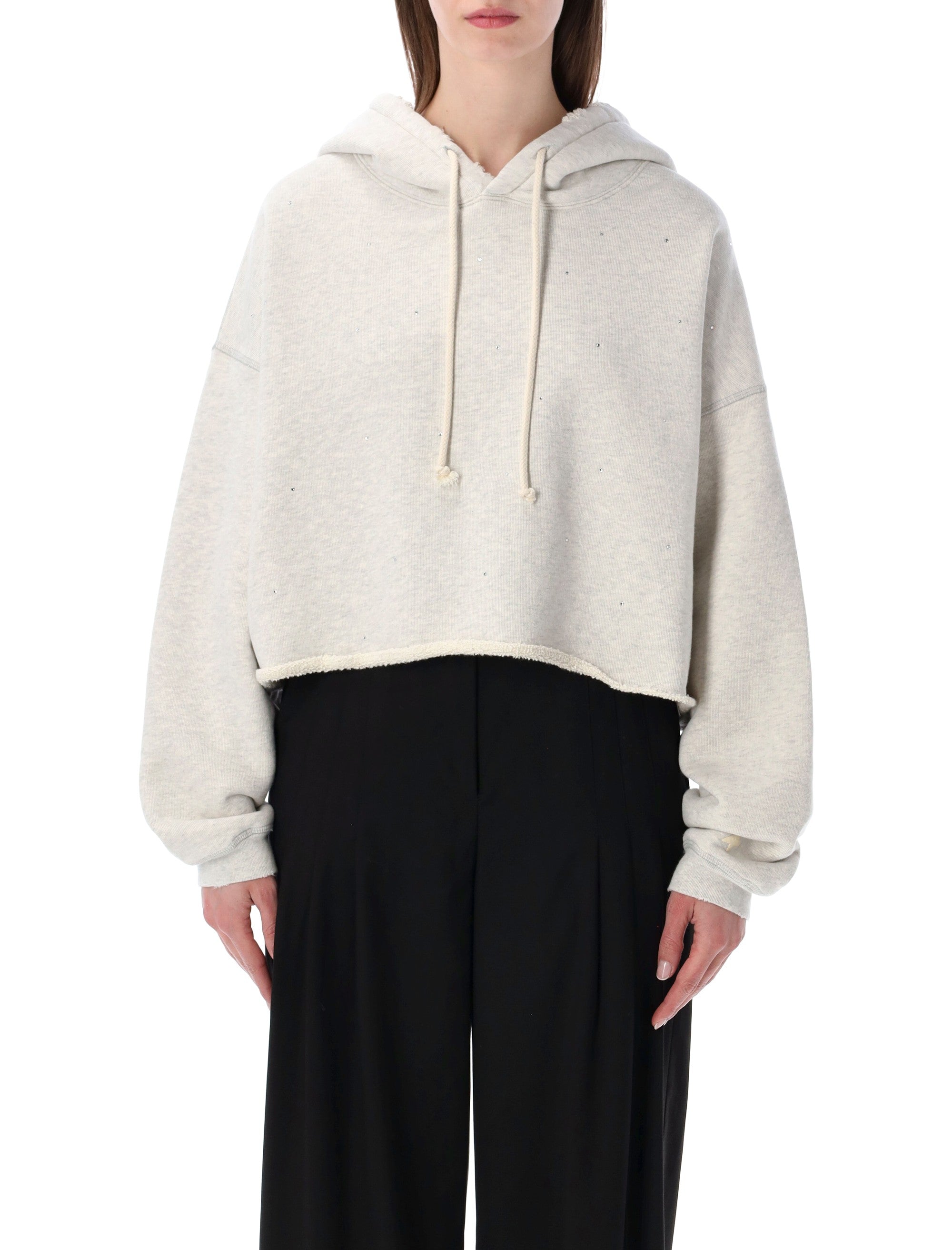 Golden Goose Star Cropped Hooded Sweatshirt Vintage Grey Melange Cotton
