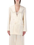 Alberta Ferretti double-breasted glossy satin jacket White Viscose Blazer