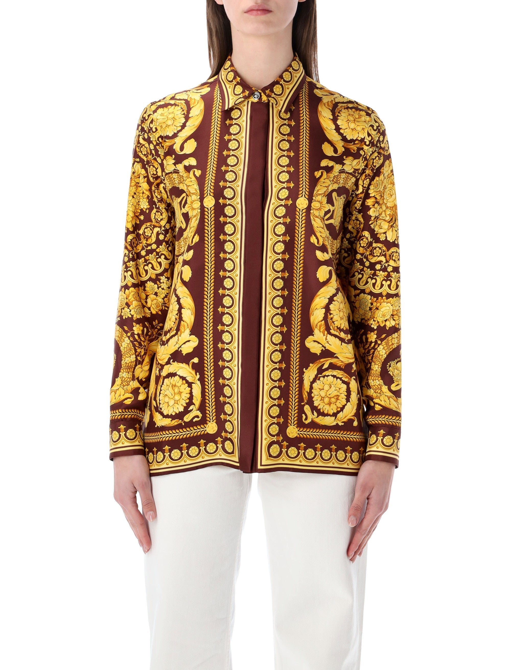 Versace Barocco silk shirt Burgundy + Gold