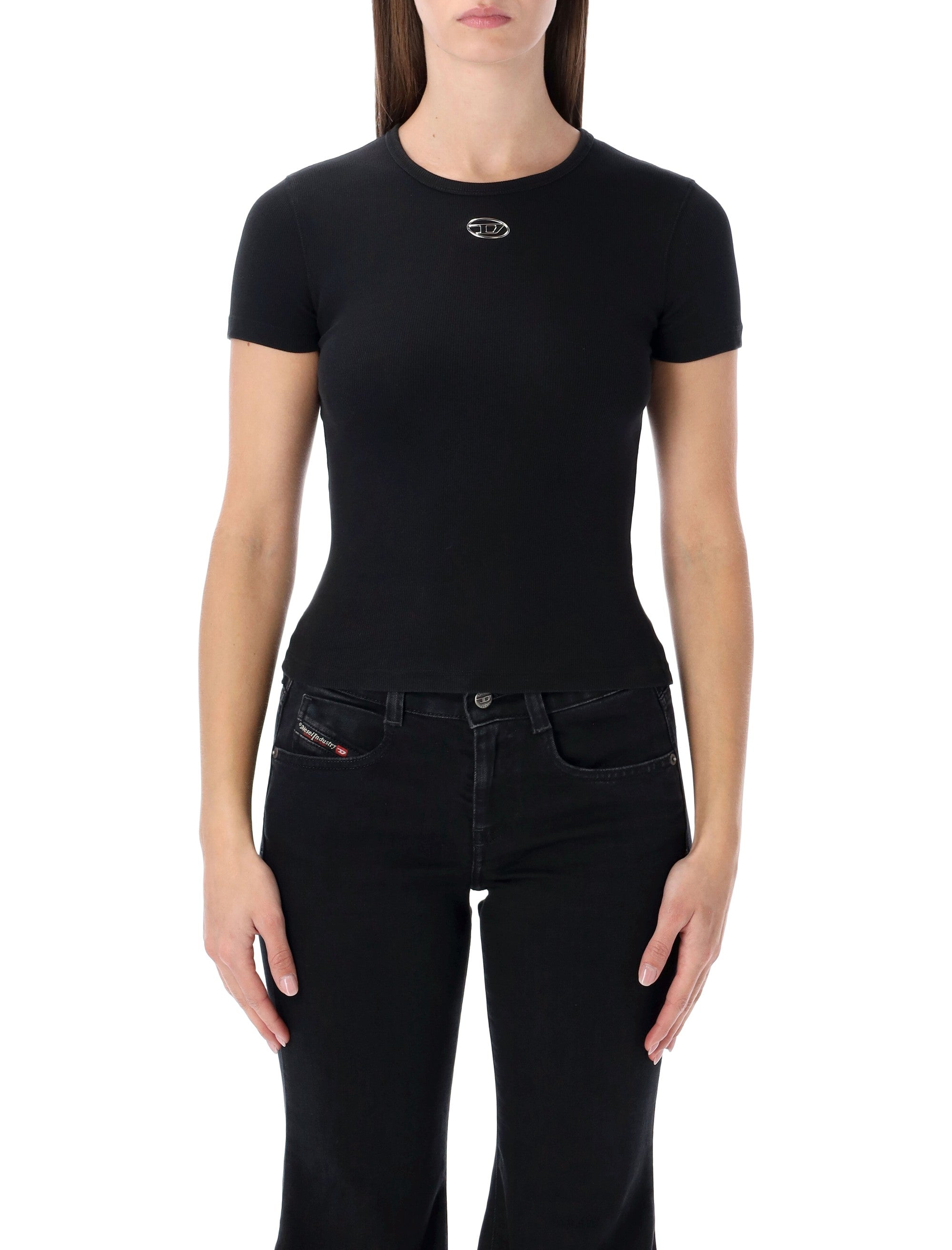 Diesel slim-fit stretch cotton T-shirt with metallic Oval D logo Black