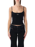 Diesel ribbed stretch cotton top with metallic Oval D logo Black