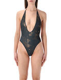 Diesel Audrey-Utlt metallic one-piece swimsuit Black Gold Polyester Swimwear