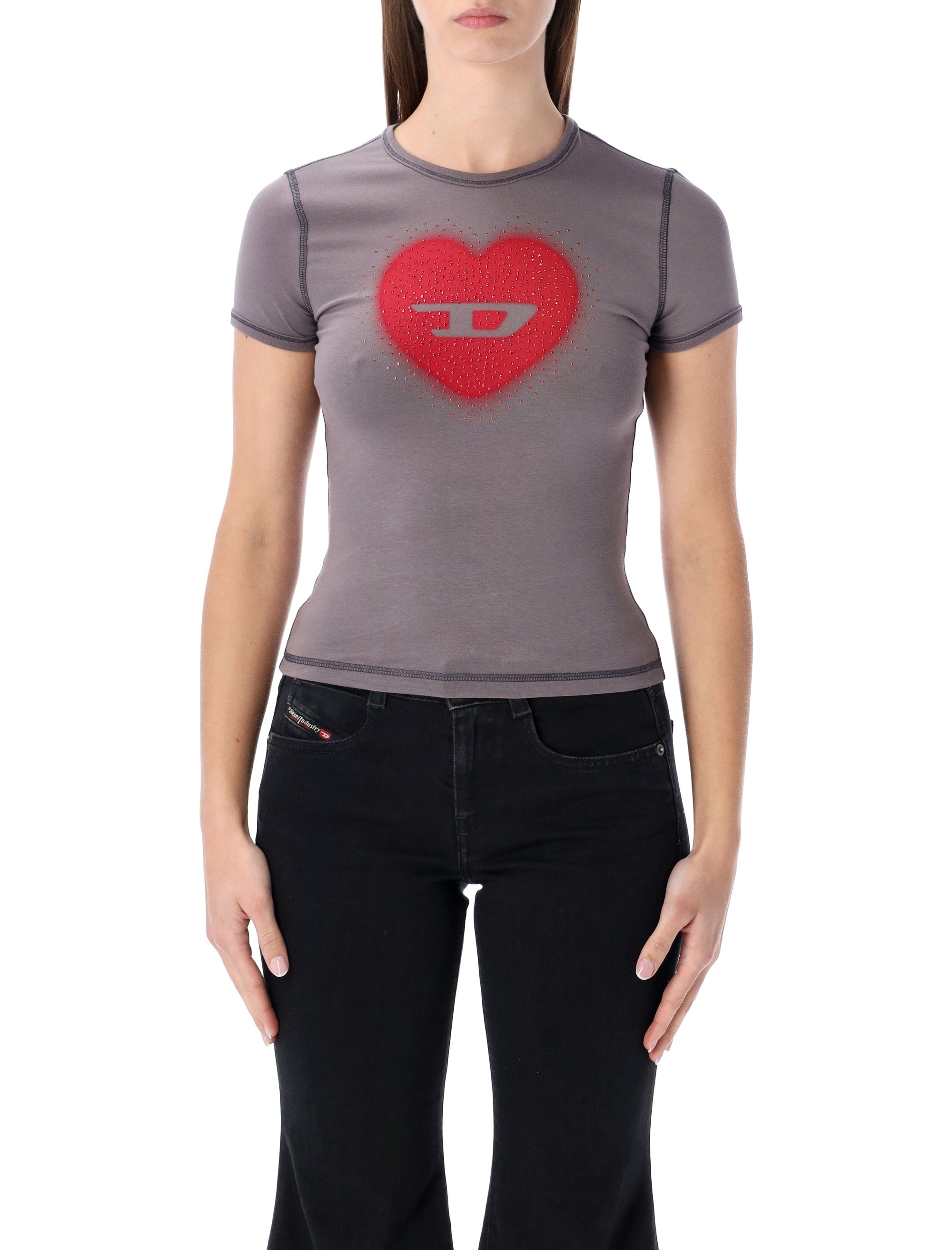 Diesel T-Uncuties heart logo t-shirt Grey Cotton Tshirt