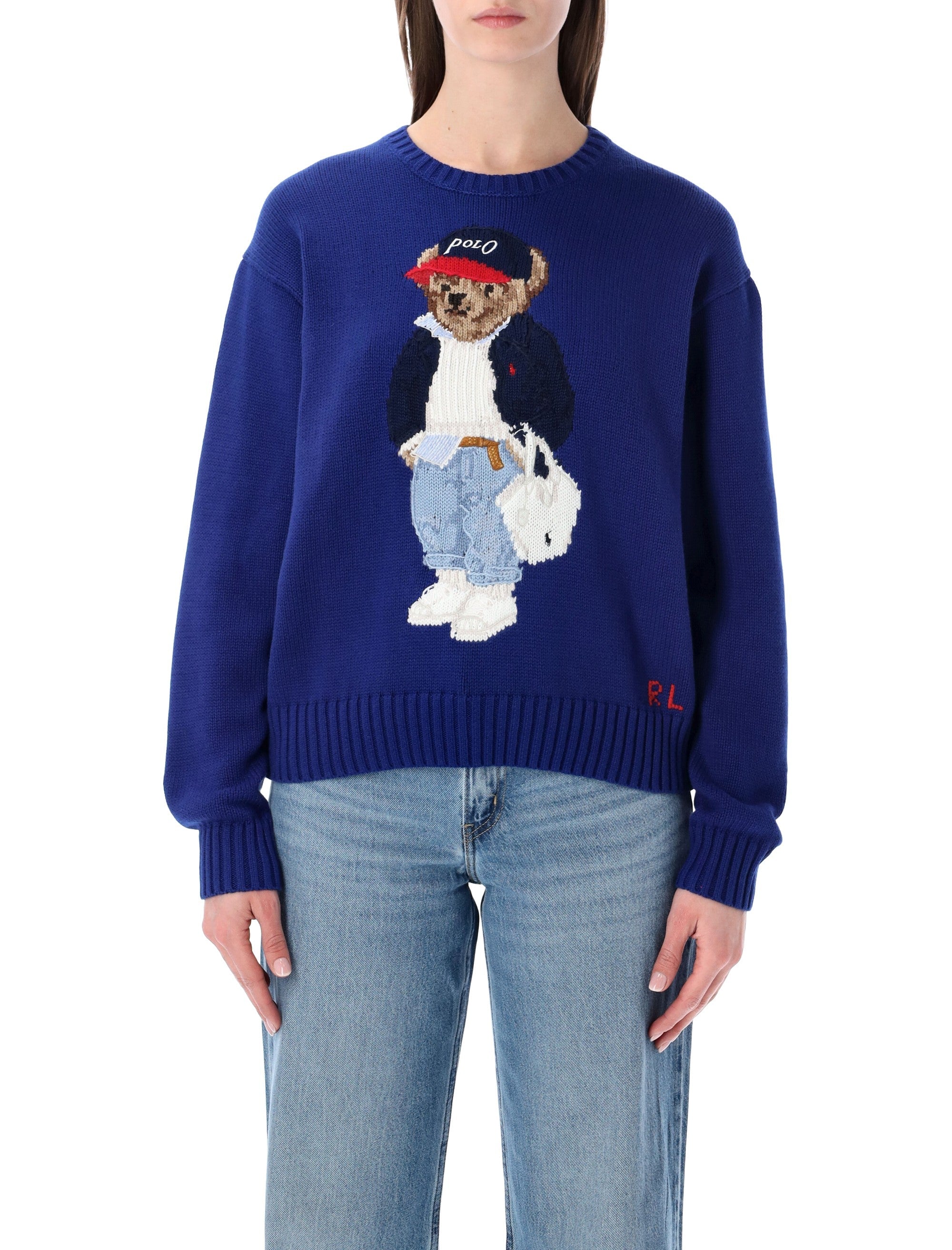 Polo Ralph Lauren cotton Bear jumper Sporting Royal Blue Sweater