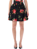 Dolce&gabbana Rose Print Short Skirt Sicilian Black Cotton