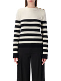 Balmain striped wool cashmere buttoned jumper Natural Black Sweater