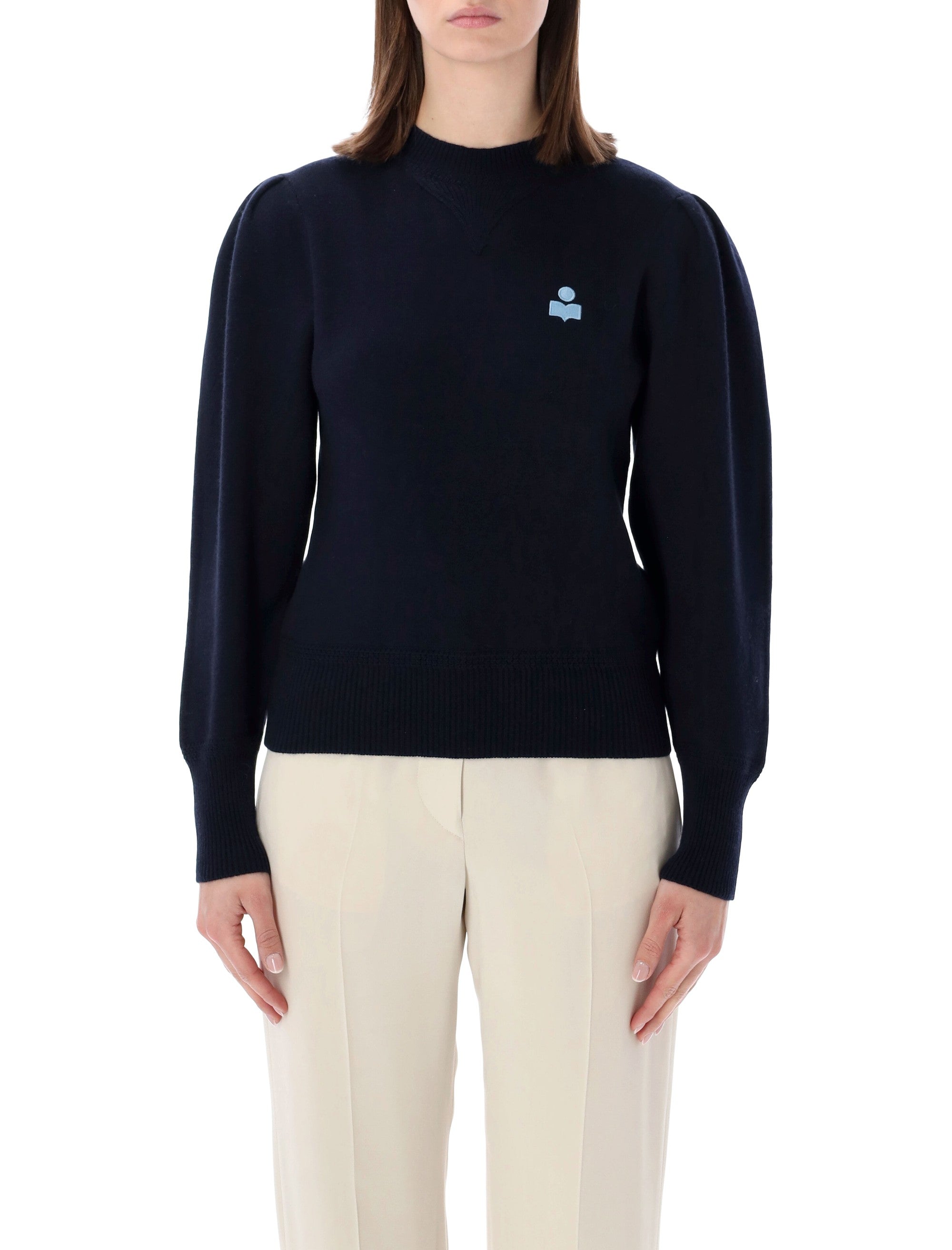 Marant Étoile Kelaya wool-blend puff-sleeve sweater Midnight Dusky Blue Cotton