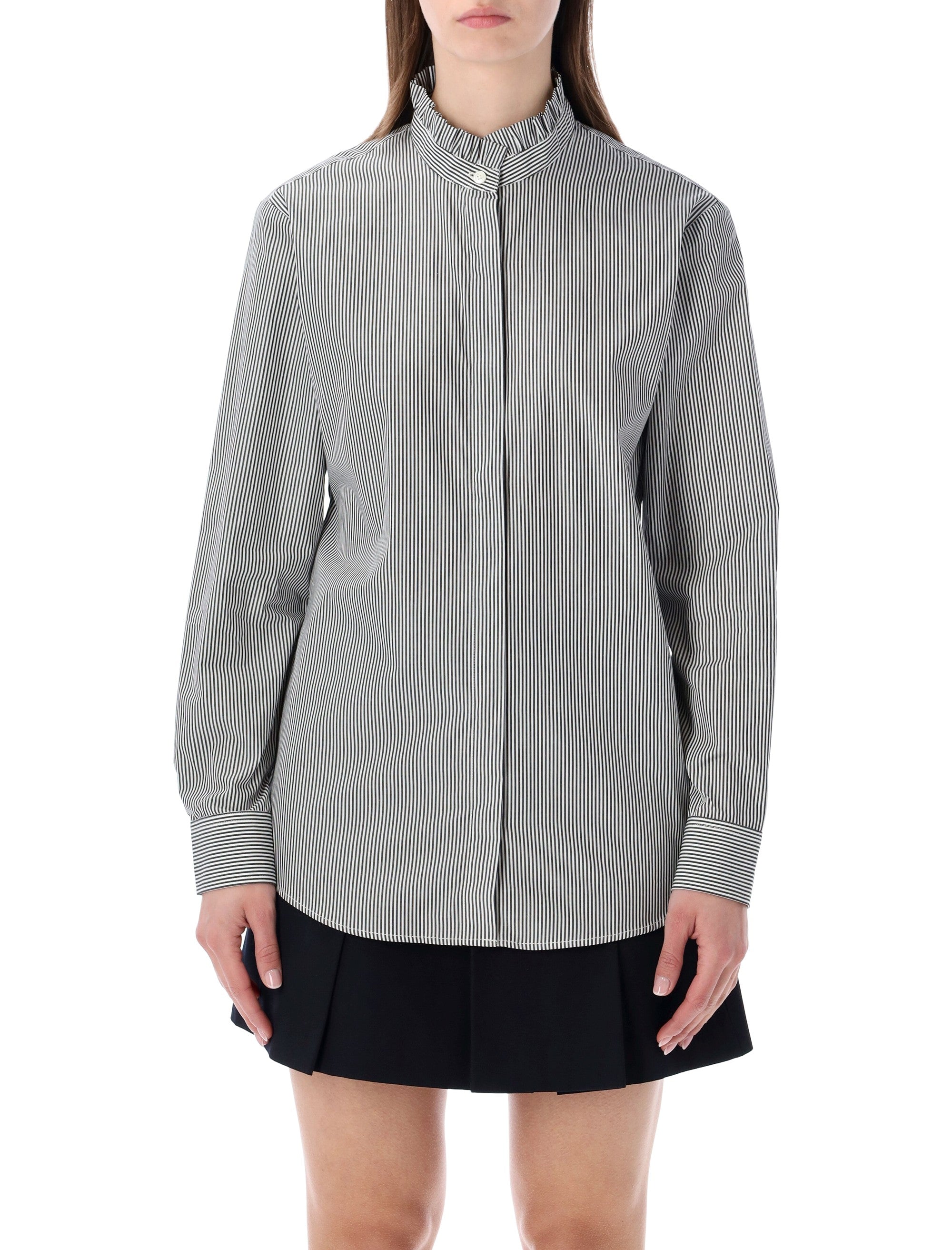 A.P.C. striped Frill Collar Shirt Black Stripes Biological Cotton
