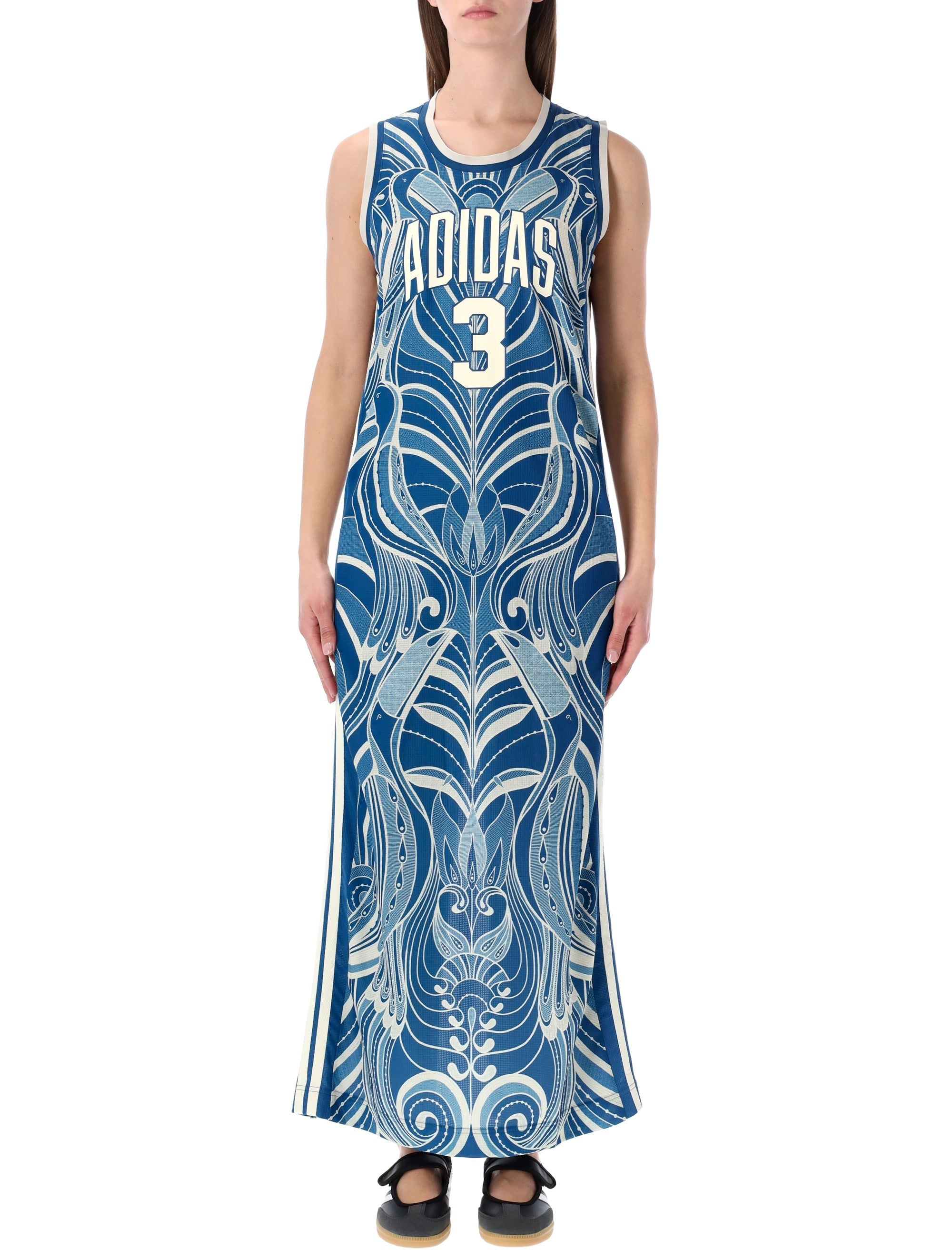 Adidas Originals Farm blue maxi dress Marine Print Recycled Polyester