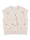 Bonpoint Lys V-neck cherry embroidered cardigan Upb Ecru Wool