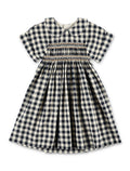 Bonpoint Lelou Girls Smocked Hand-Embroidered Dress Dark Grey Cotton