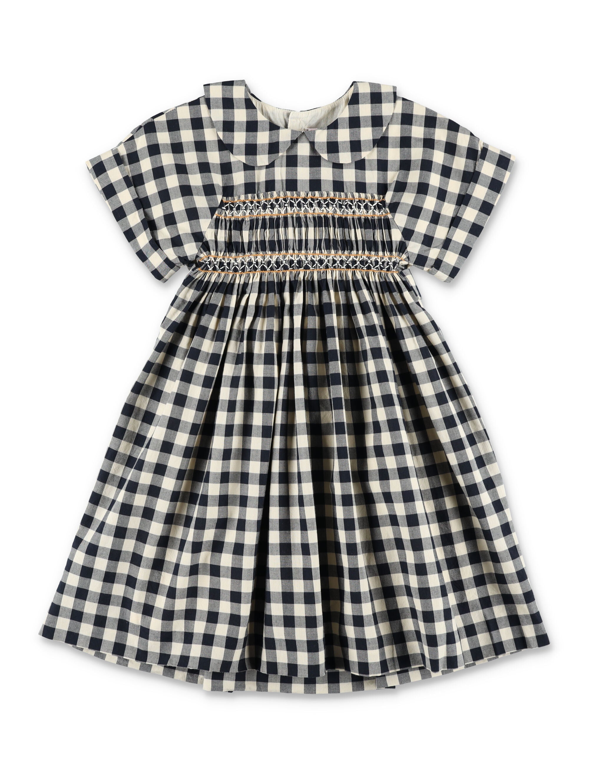 Bonpoint Lelou Girls Smocked Hand-Embroidered Dress Dark Grey Cotton