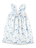 Bonpoint Eleana Island print dress for girls Imp Bleu Organic Cotton