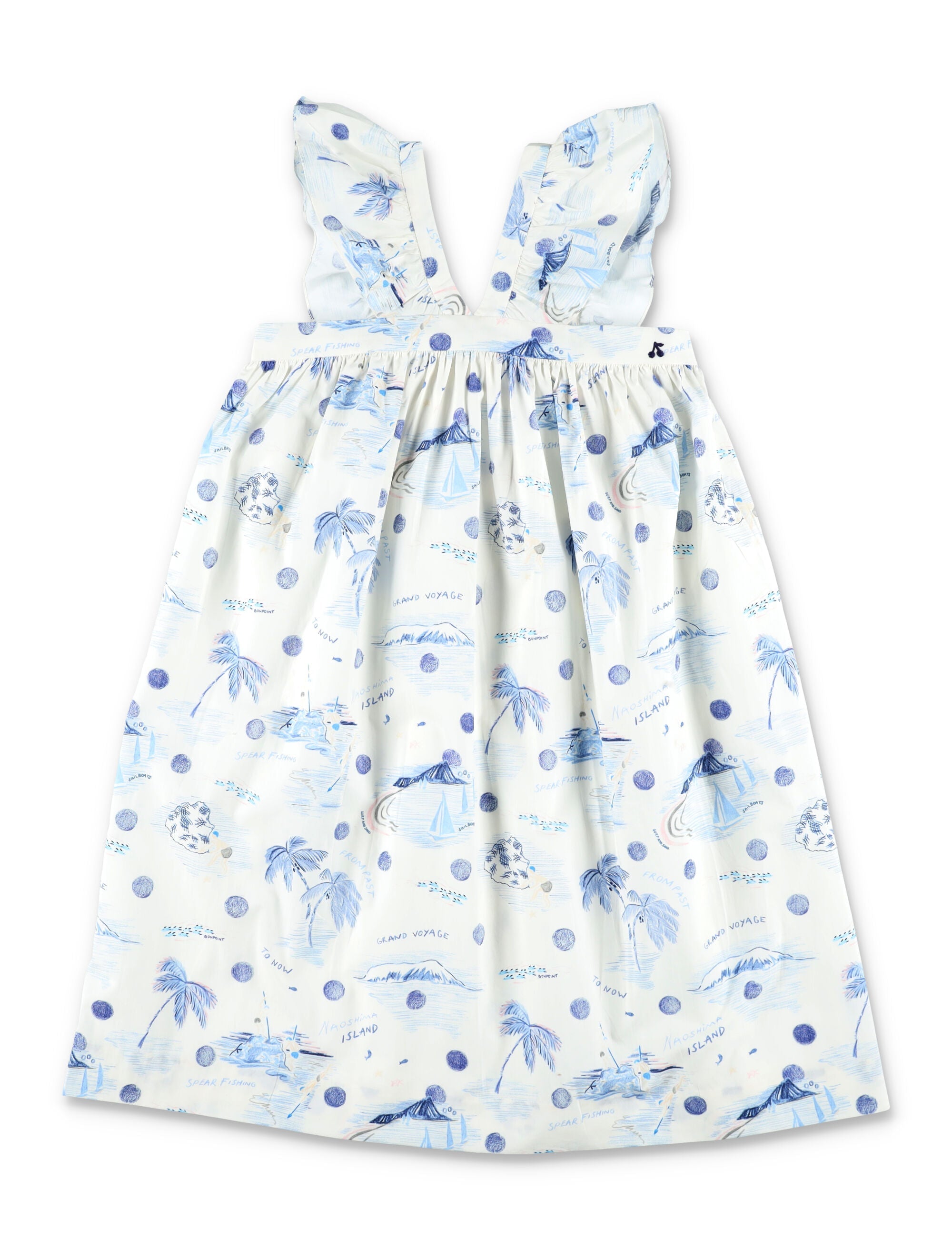 Bonpoint Eleana Island print dress for girls Imp Bleu Organic Cotton