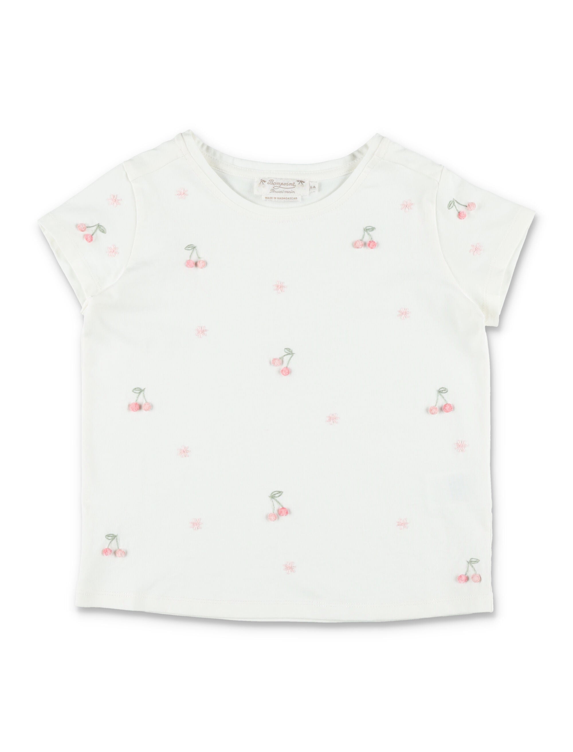 Bonpoint girls Lalcala hand-embroidered T-shirt Milk White Organic Cotton