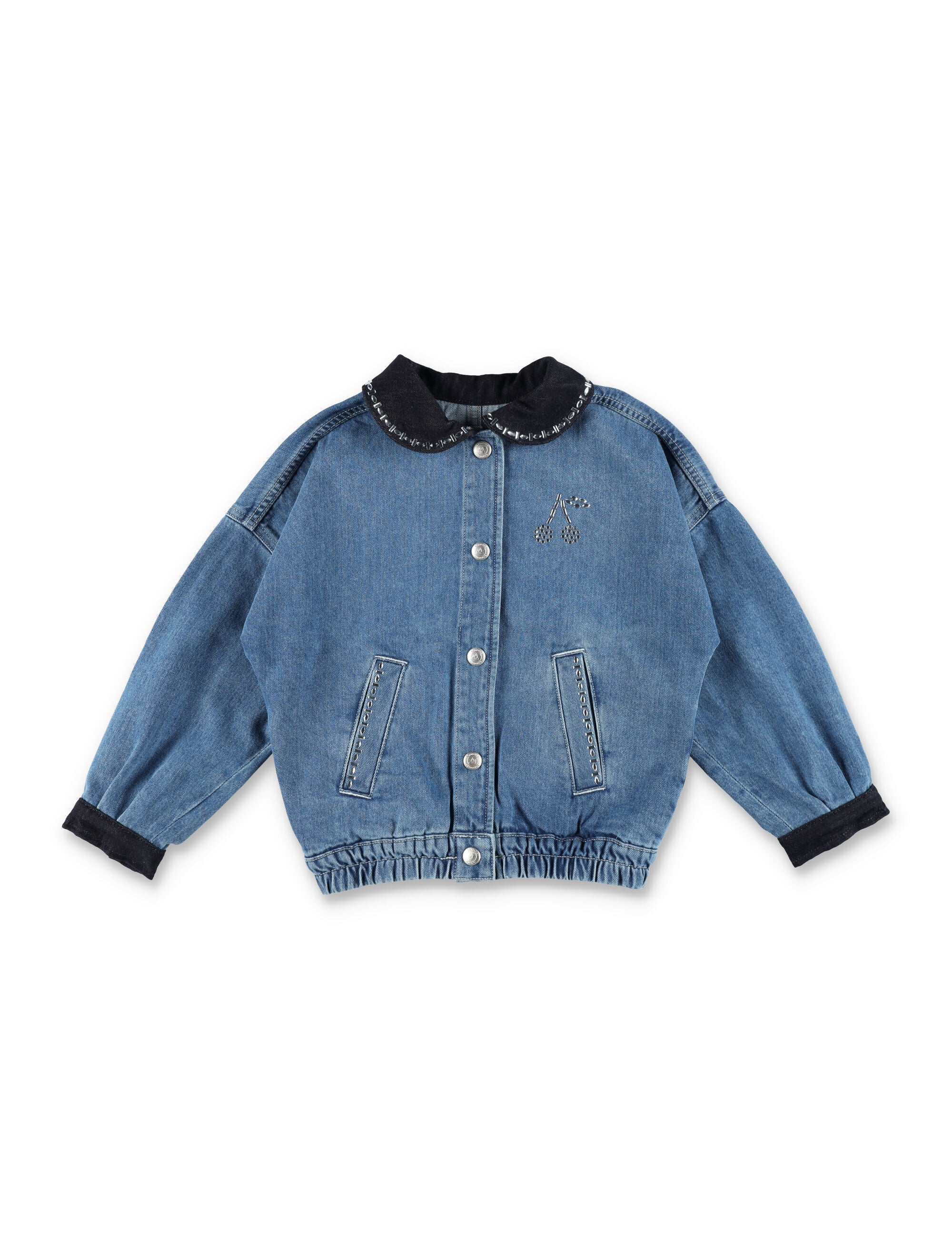 Bonpoint Lala Girls Denim Jacket With Rhinestones Blue Organic Cotton