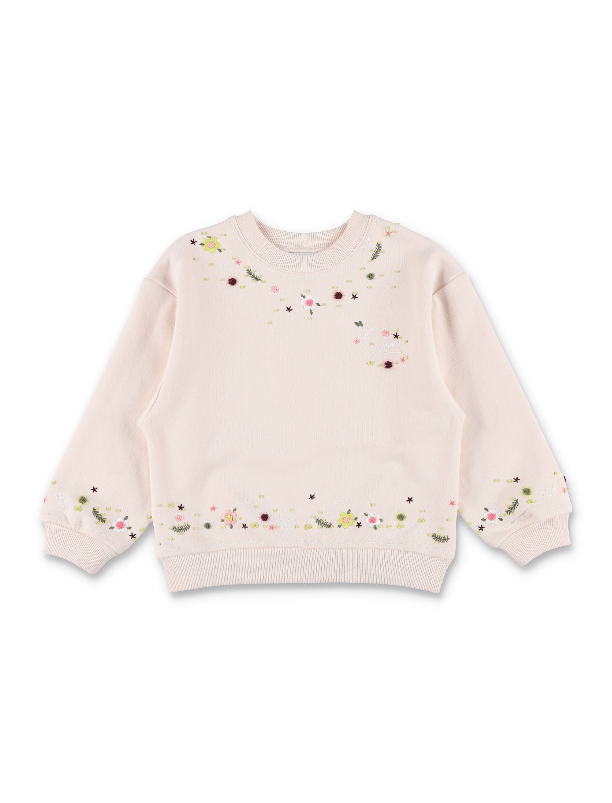 Bonpoint Dolores sweatshirt with floral embroideries for girls Upb Rose Petale Organic Cotton